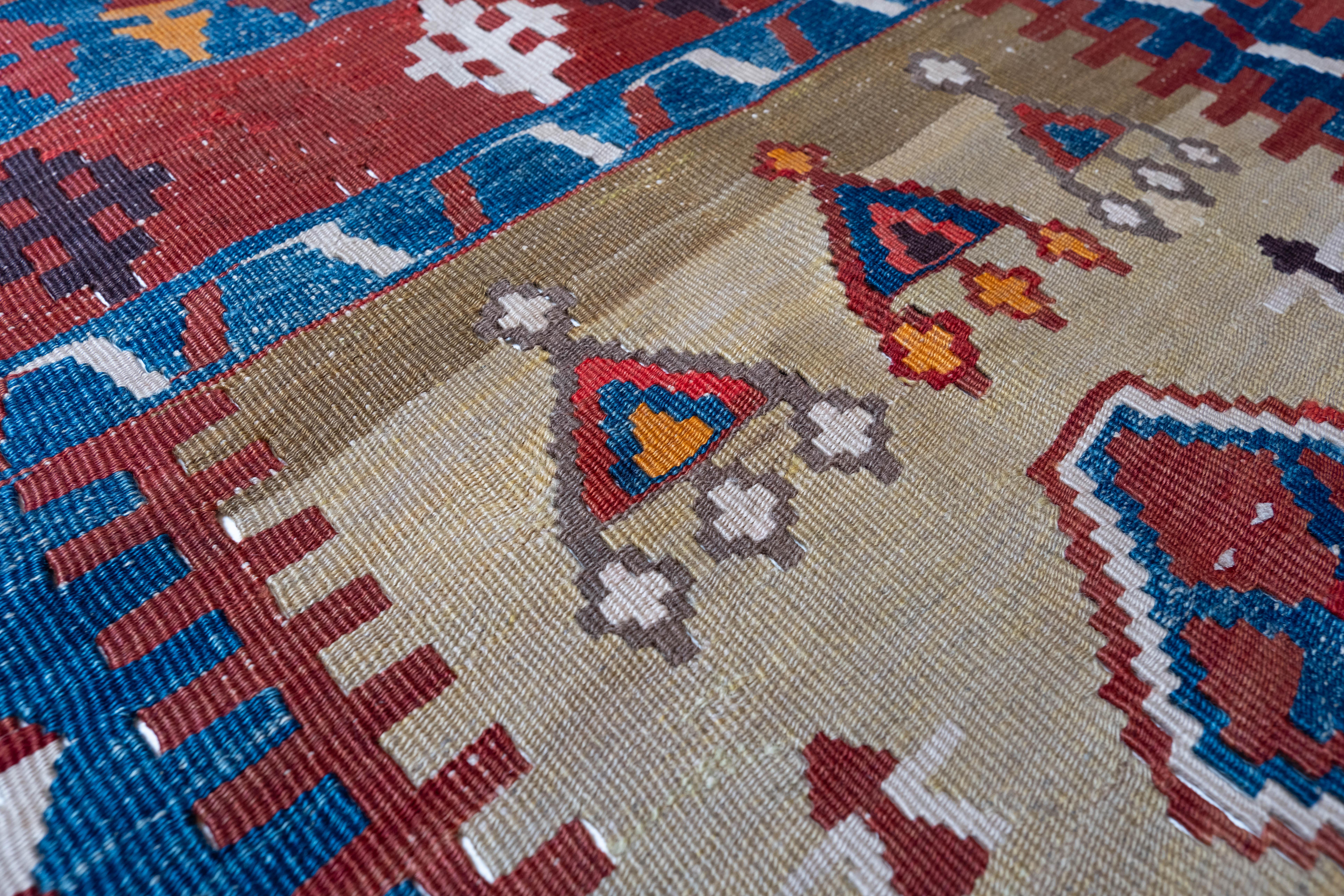 Antique Mihrab Kilim Rug Wool Old Central Anatolian Turkish Carpet In Good Condition For Sale In Tokyo, JP