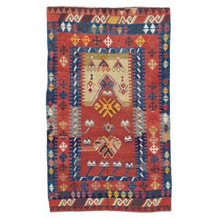 Antique Mihrab Kilim Rug Wool Old Central Anatolian Turkish Carpet