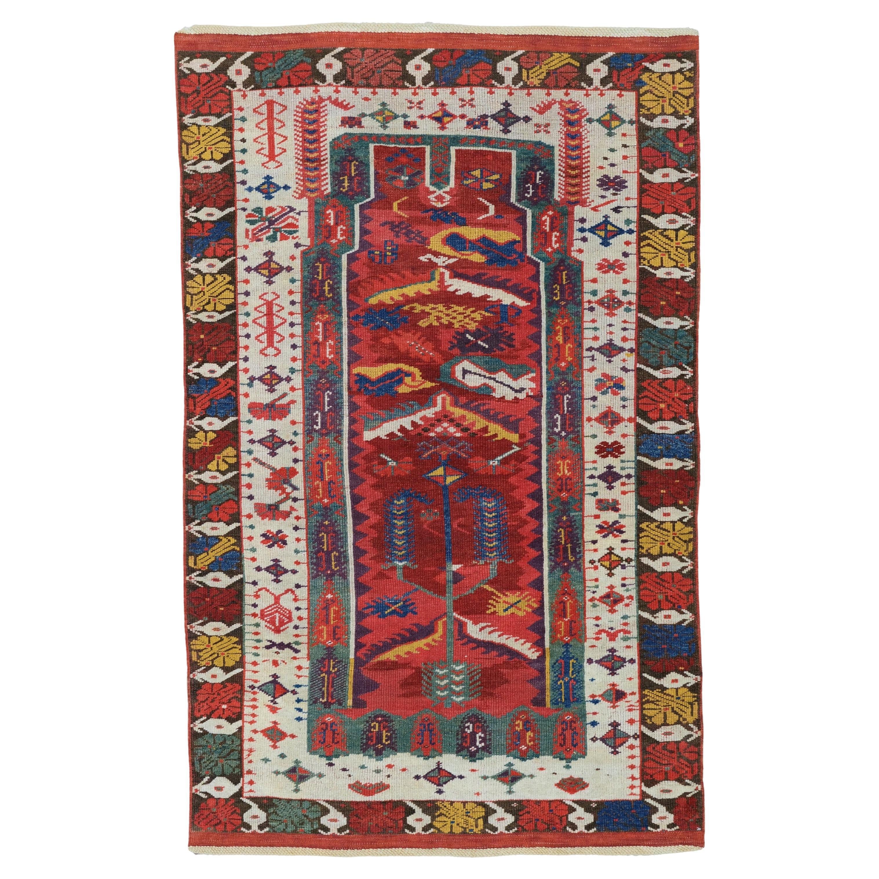 Antiker Milas Gebetsteppich - Anatolischer Teppich aus dem 19. Jahrhundert, handgefertigter Wollteppich
