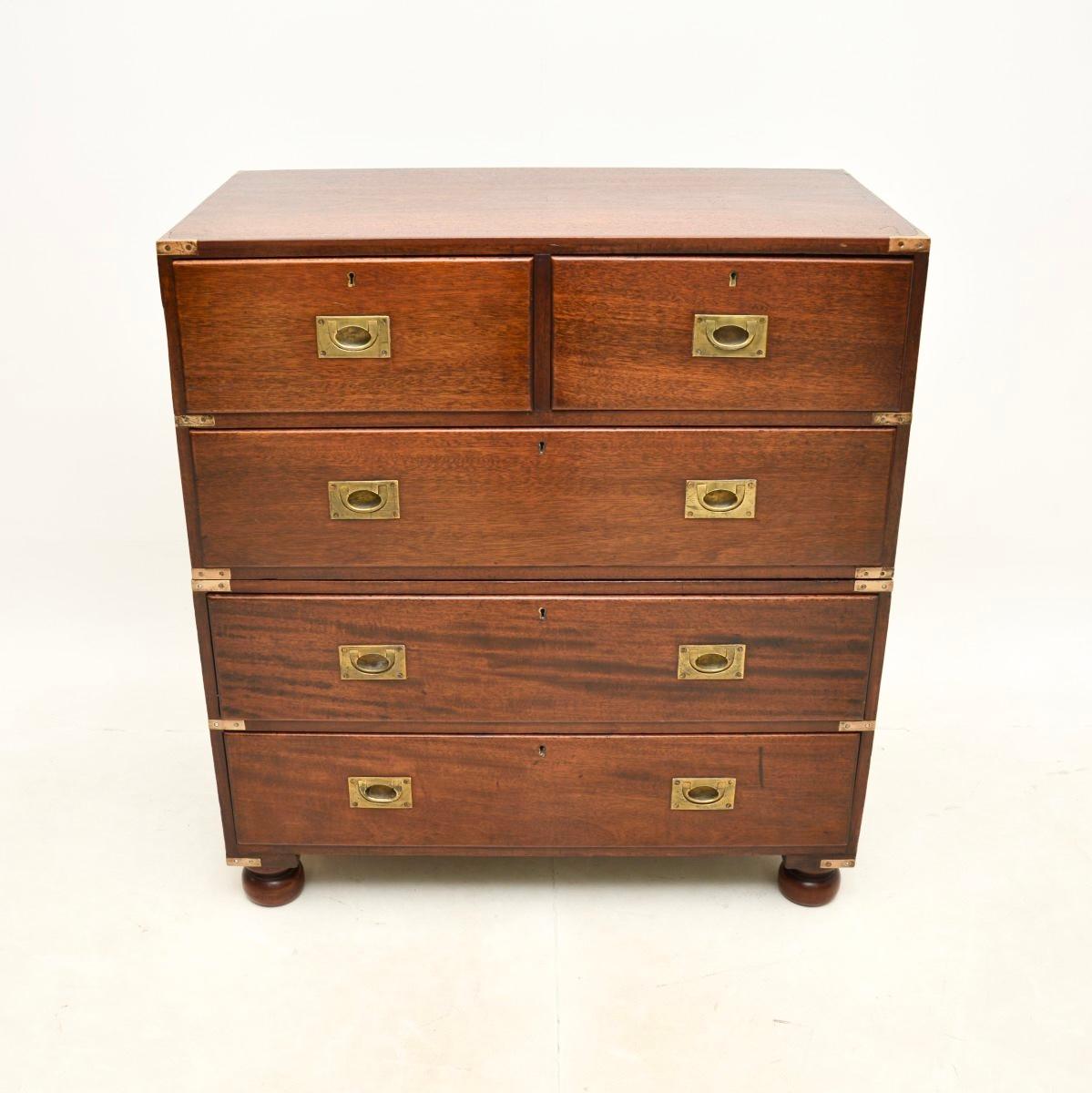 Wood Antique Military Campaign Chest of Drawers For Sale