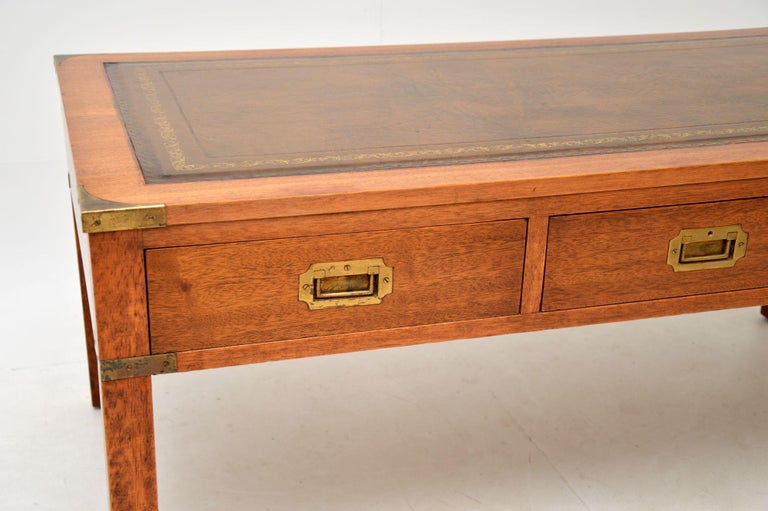 Antique Military Campaign Leather Top Coffee Table For Sale at 1stDibs