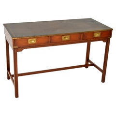 Retro Military Campaign Leather Top Yew Wood Desk