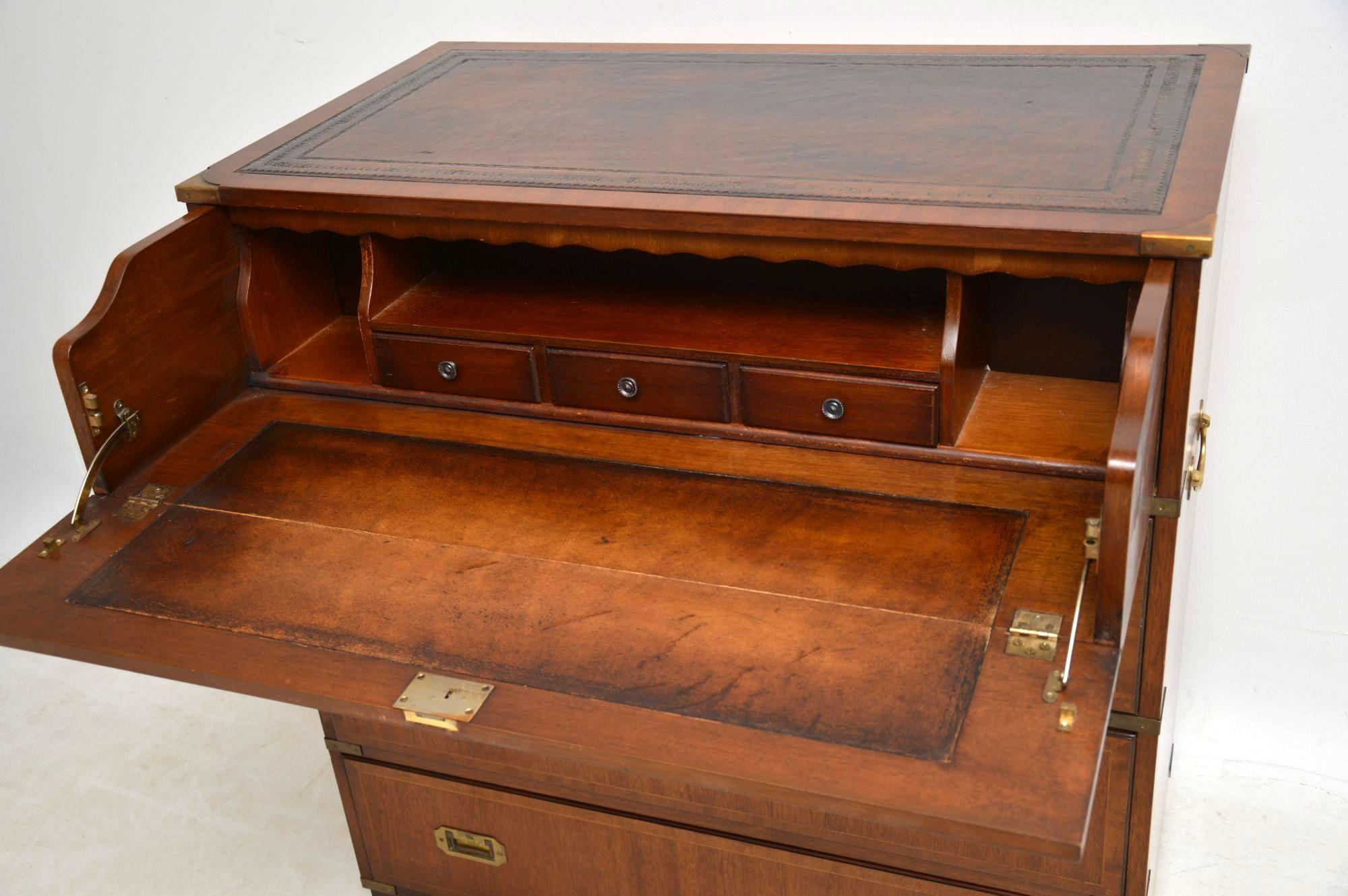 Antique Military Campaign Mahogany Secretaire Chest of Drawers In Good Condition In London, GB