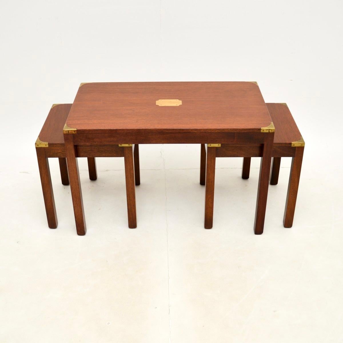 British Antique Military Campaign Nesting Coffee Table / Side Tables For Sale