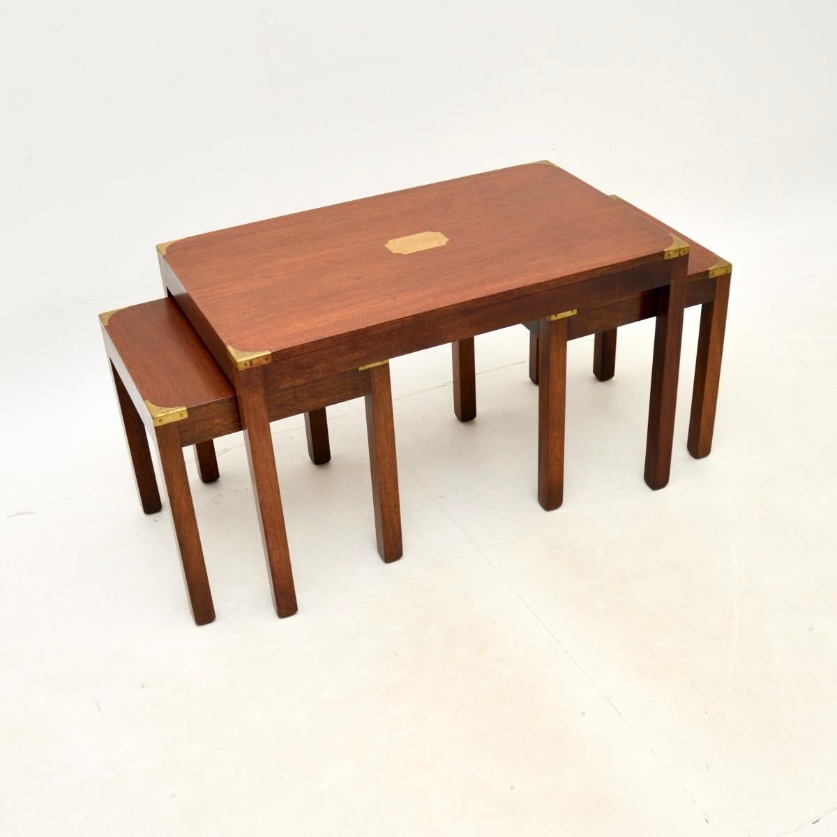 Mid-20th Century Antique Military Campaign Nesting Coffee Table / Side Tables For Sale