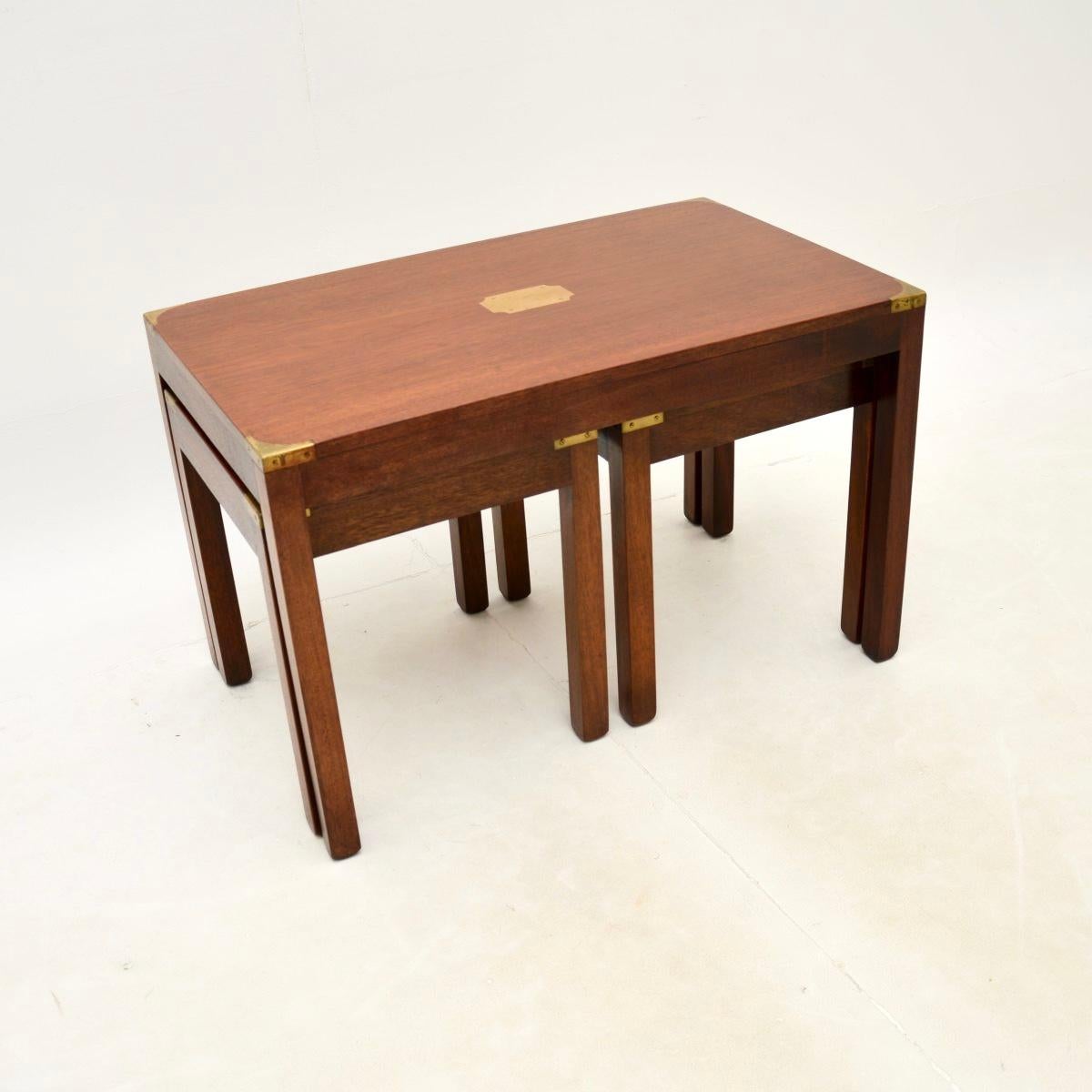 Wood Antique Military Campaign Nesting Coffee Table / Side Tables For Sale