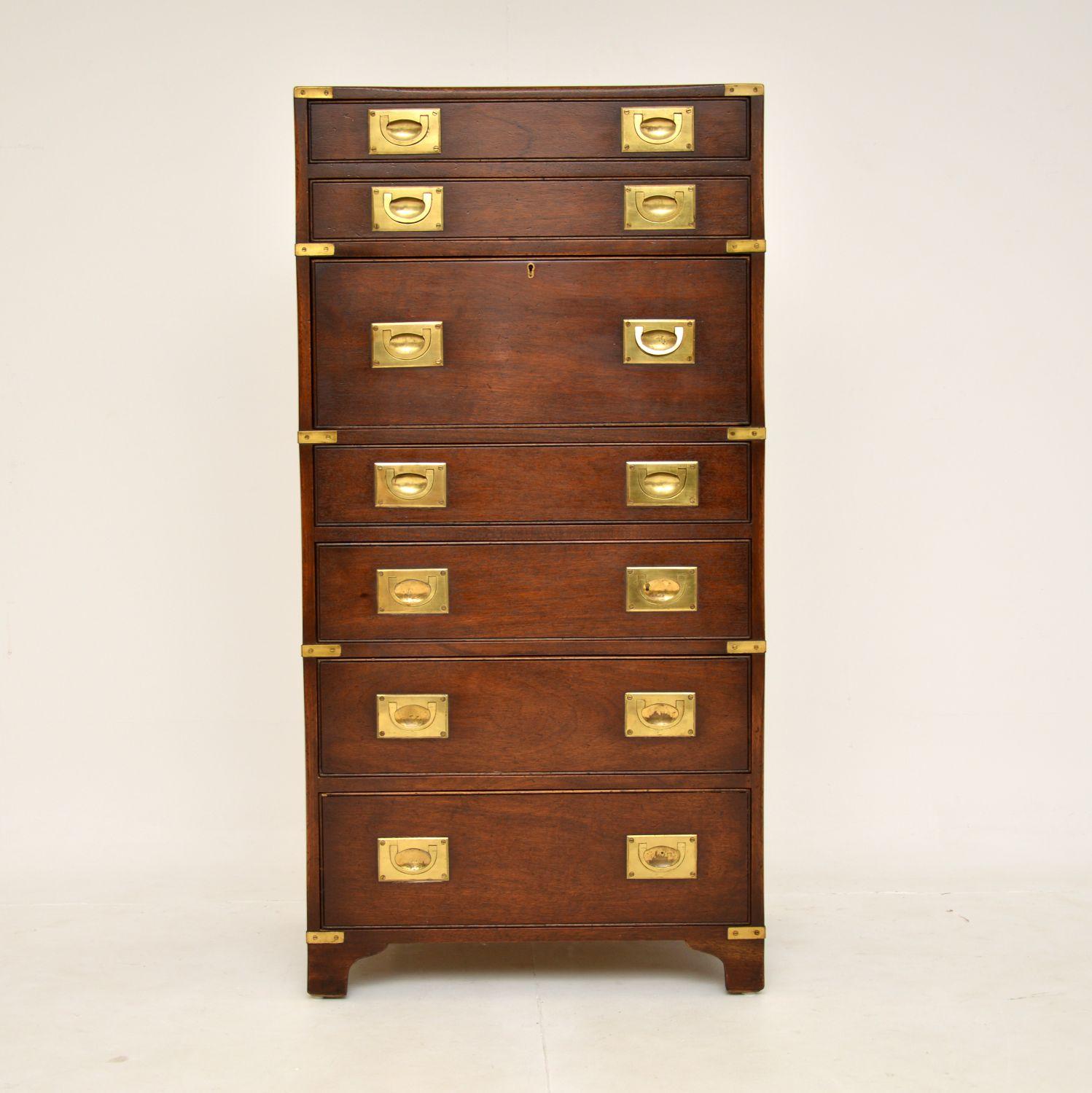 Antique Military Campaign Secretaire Chest of Drawers In Good Condition In London, GB