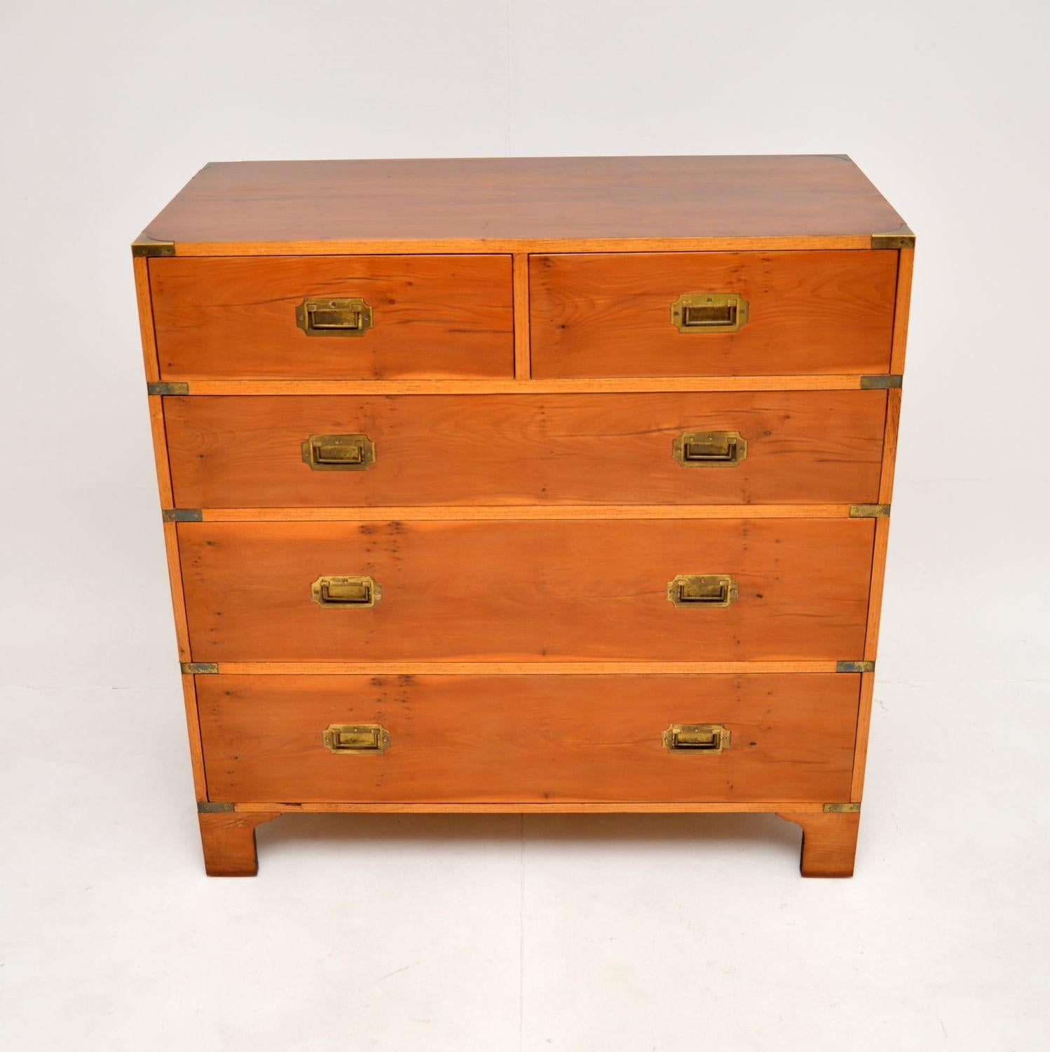 British Antique Military Campaign Style Chest of Drawers in Yew