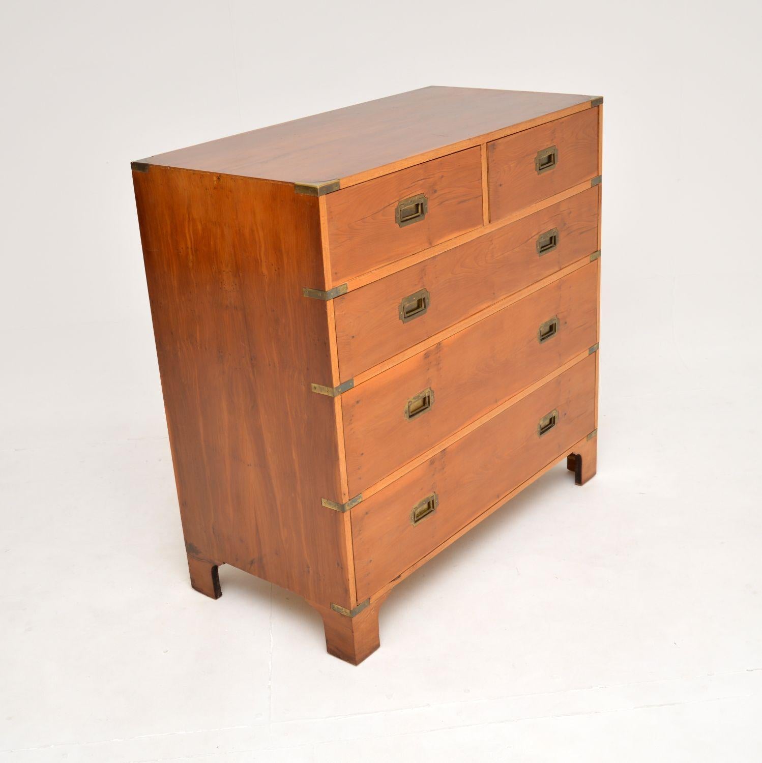 Mid-20th Century Antique Military Campaign Style Chest of Drawers in Yew