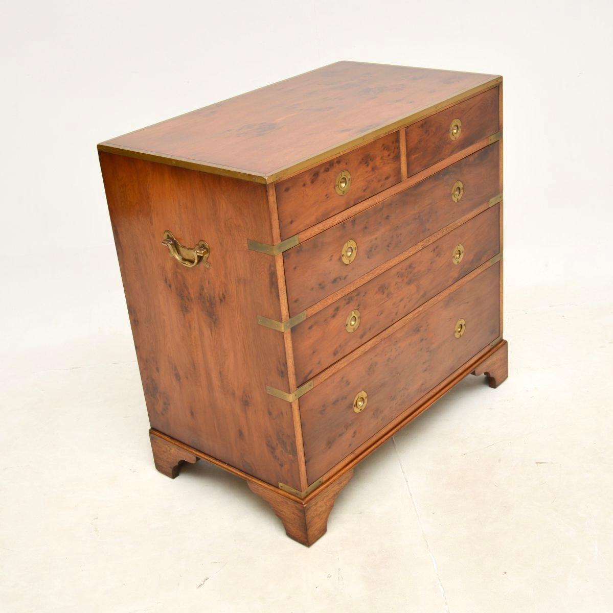 British Antique Military Campaign Style Chest of Drawers in Yew Wood For Sale