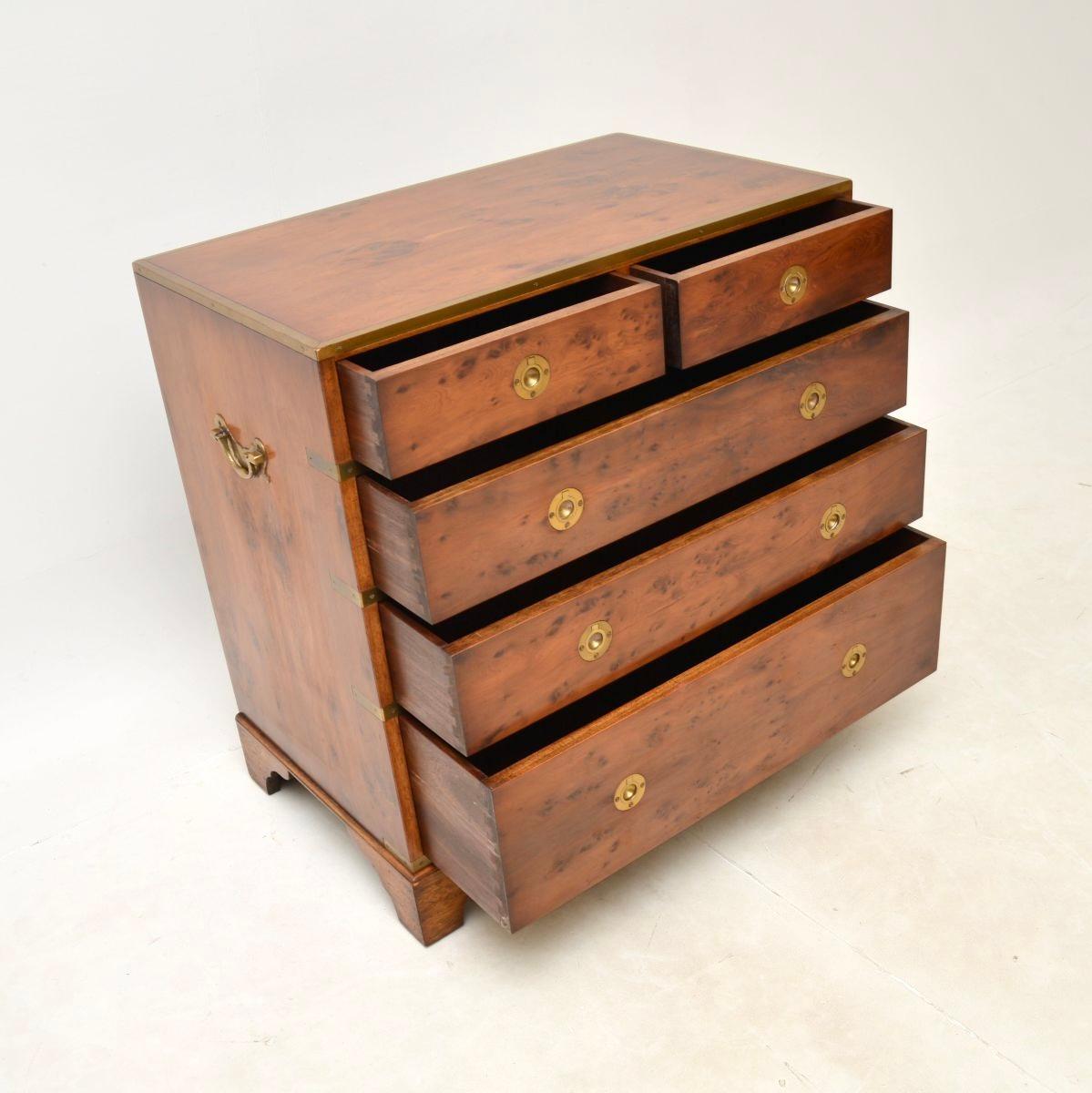 Mid-20th Century Antique Military Campaign Style Chest of Drawers in Yew Wood For Sale