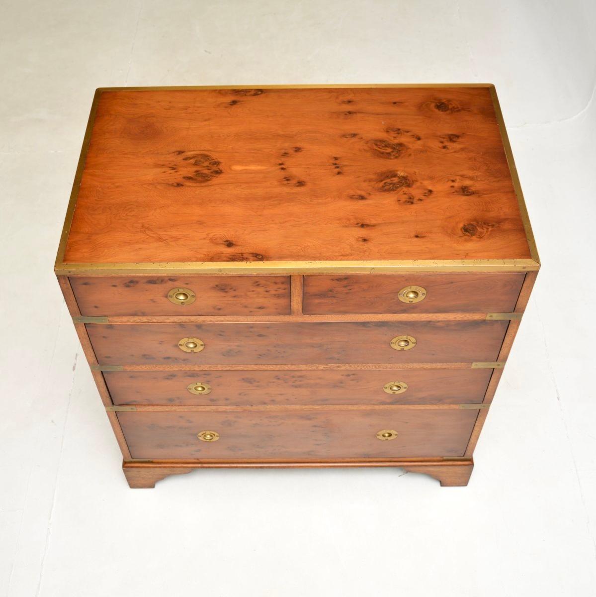 Brass Antique Military Campaign Style Chest of Drawers in Yew Wood For Sale