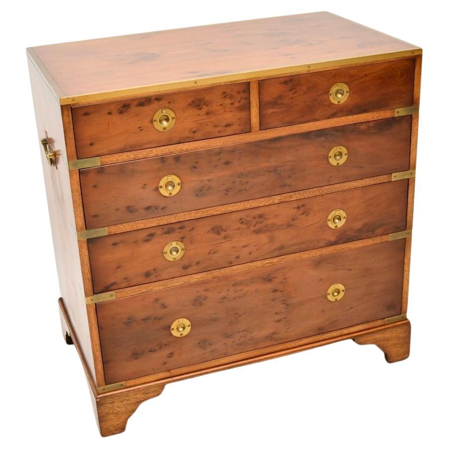 Antique Military Campaign Style Chest of Drawers in Yew Wood For Sale