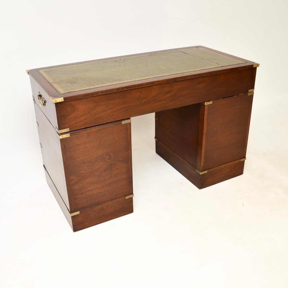 Leather Antique Military Campaign Style Desk For Sale