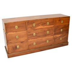 Antique Military Campaign Style Long Chest of Drawers Sideboard