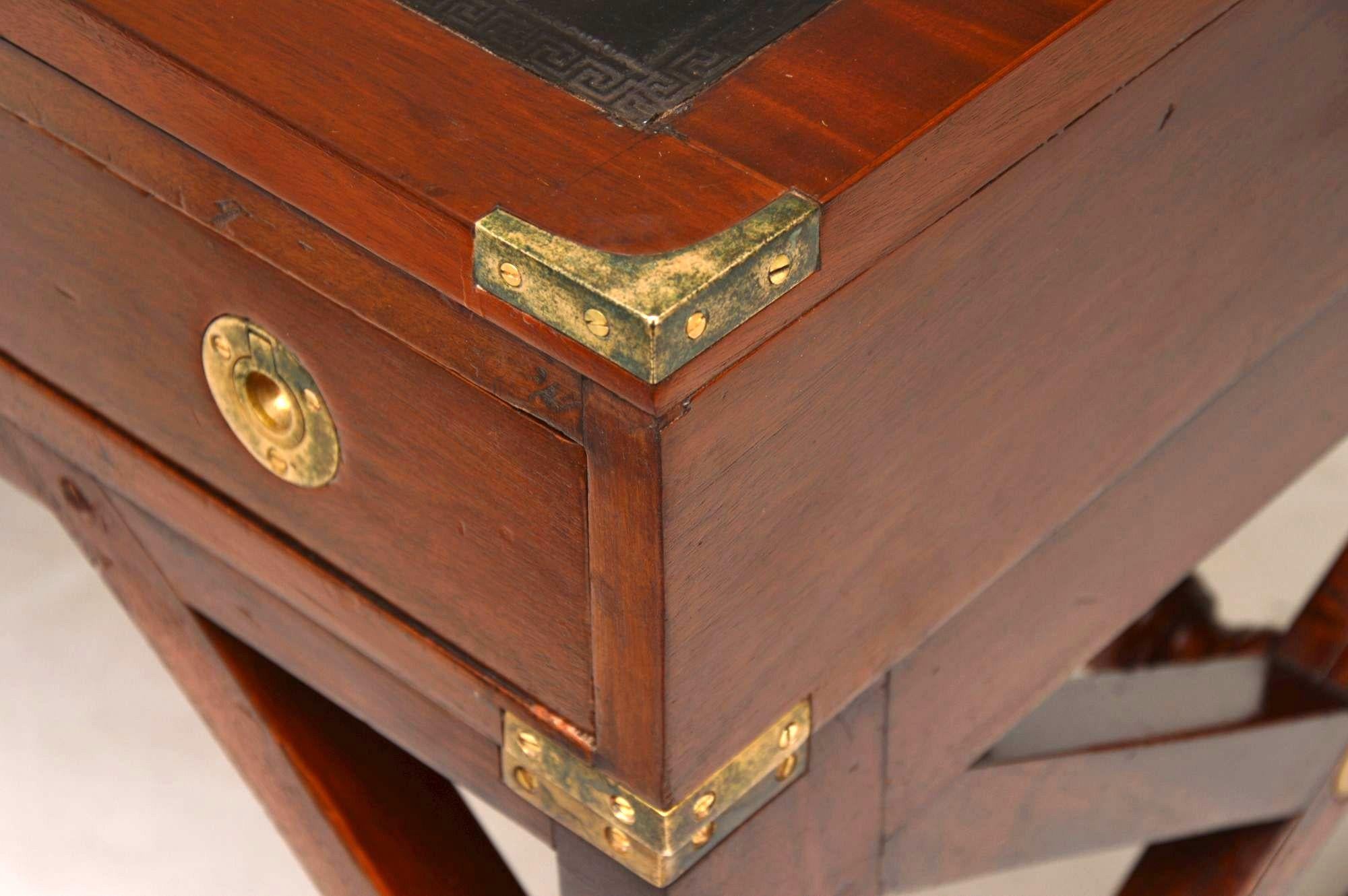 Antique Military Campaign Style Mahogany Leather Top Desk In Good Condition In London, GB