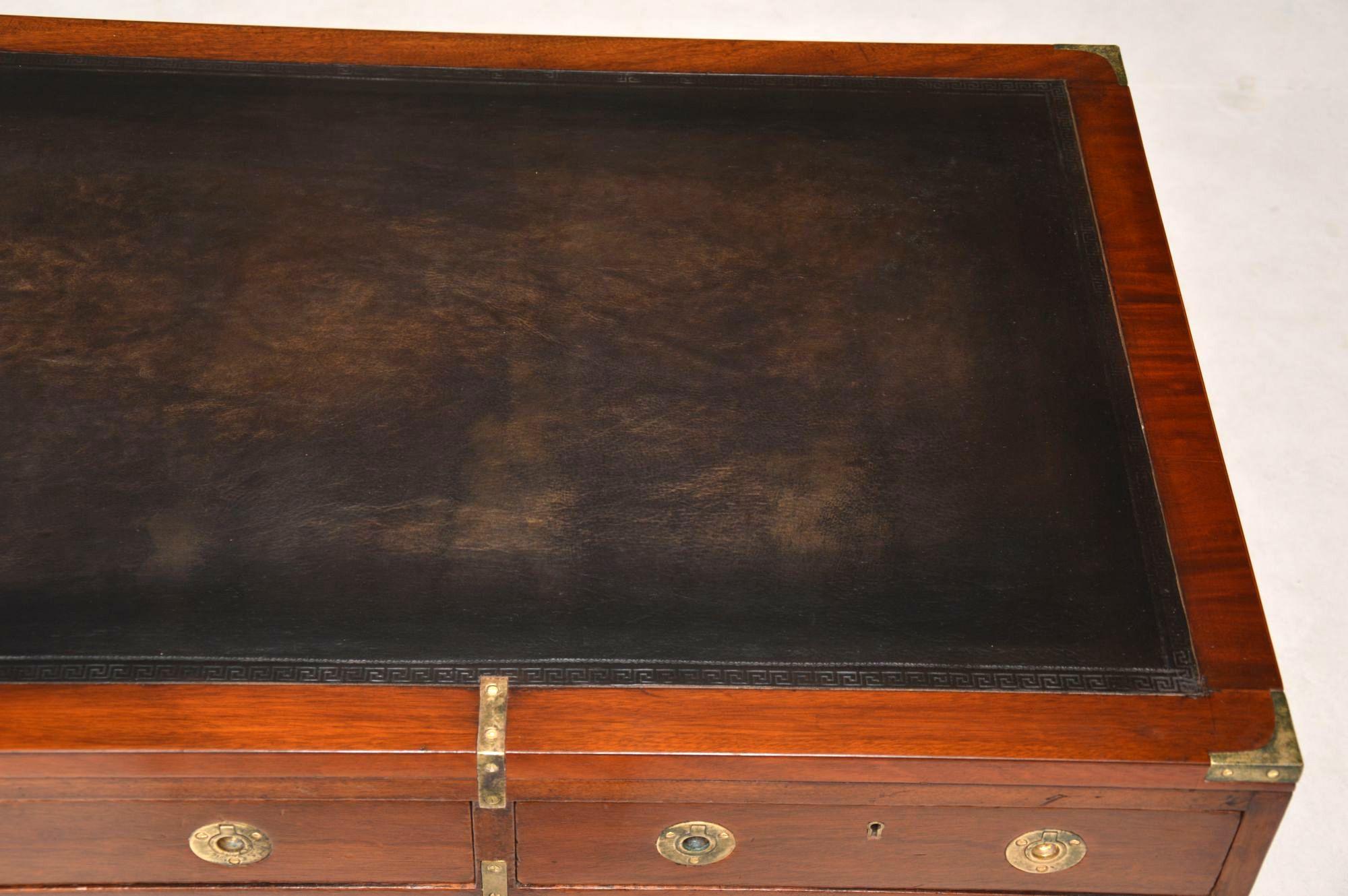Early 20th Century Antique Military Campaign Style Mahogany Leather Top Desk