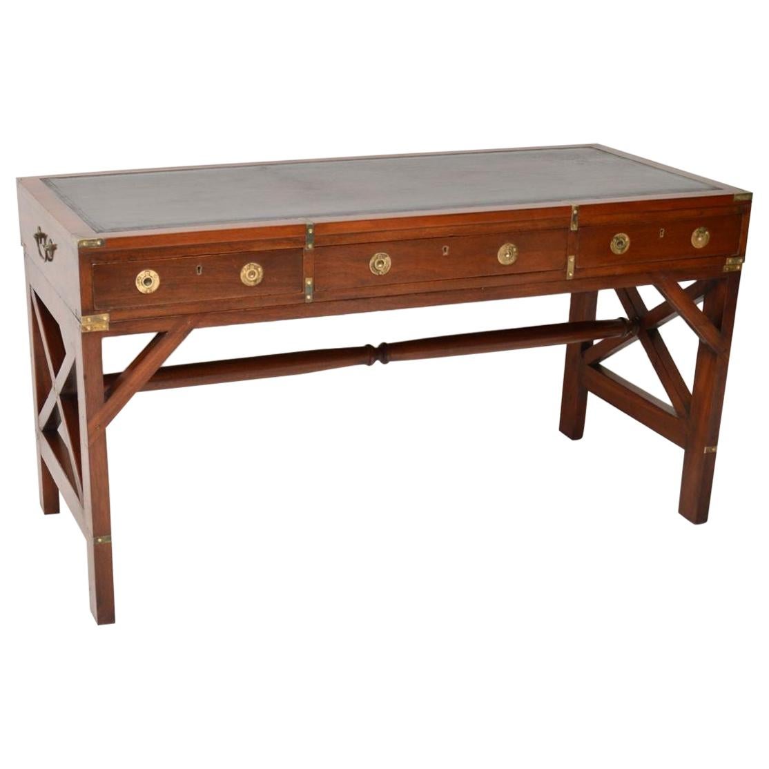Antique Military Campaign Style Mahogany Leather Top Desk at 1stdibs