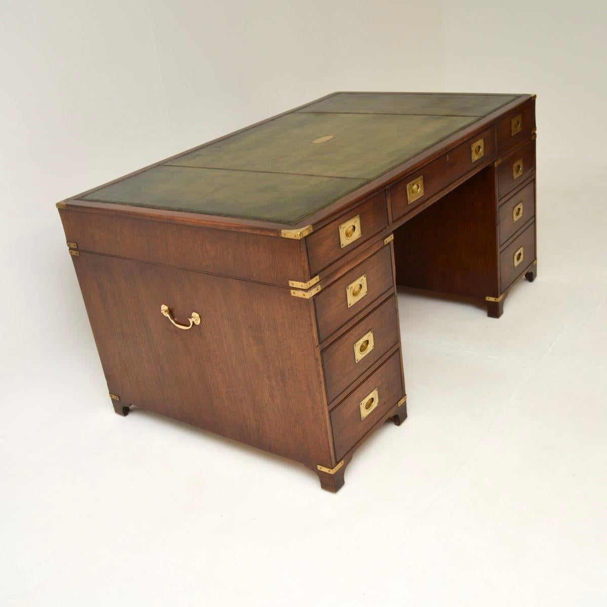 Leather Antique Military Campaign Style Partners Desk
