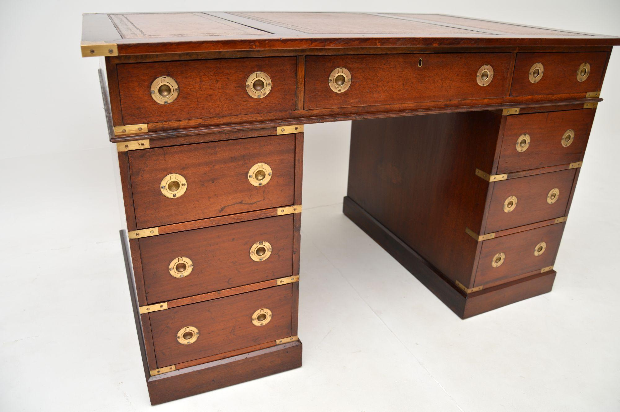 Antique Military Campaign Style Pedestal Desk 3