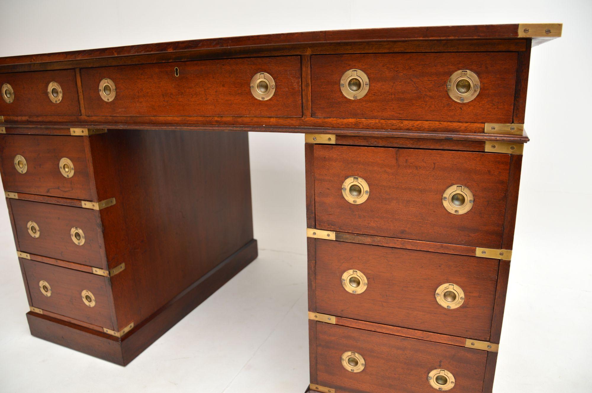 Antique Military Campaign Style Pedestal Desk 4