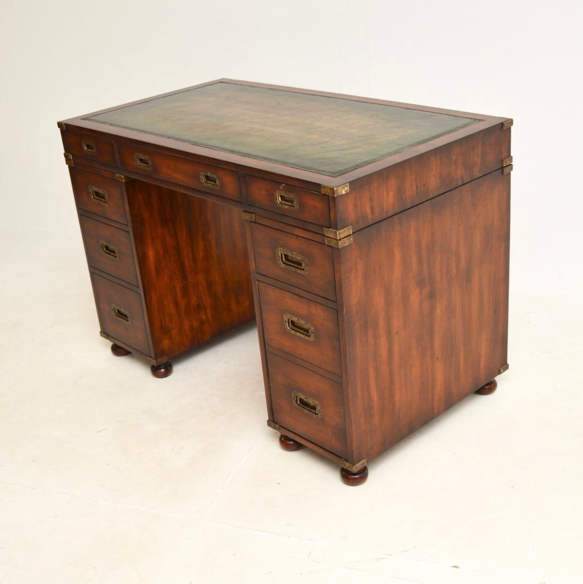 Mid-20th Century Antique Military Campaign Style Pedestal Desk For Sale