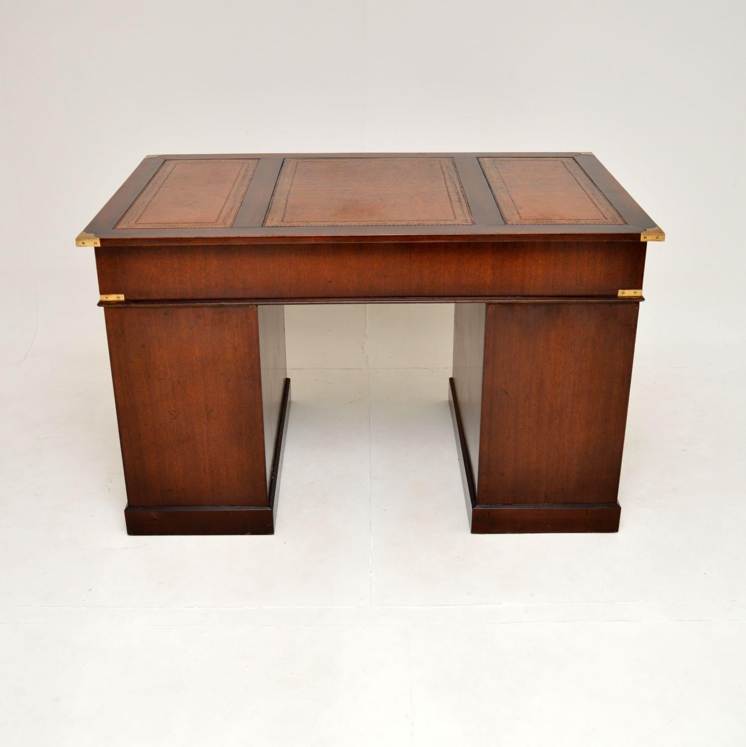 Mid-20th Century Antique Military Campaign Style Pedestal Desk