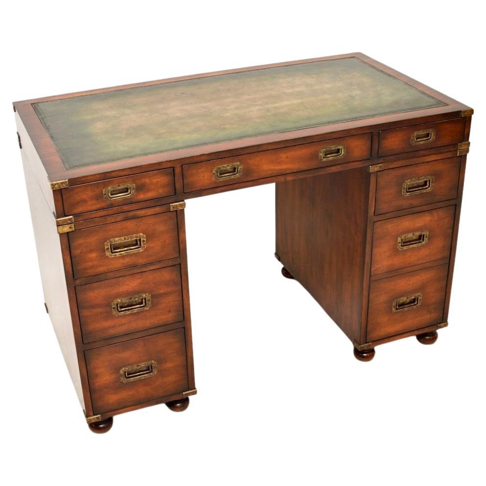 Antique Military Campaign Style Pedestal Desk For Sale