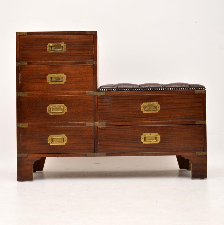 Antique Military Campaign Style Side Table Telephone Bench At