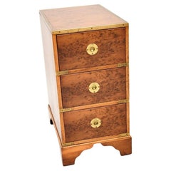 Antique Military Campaign Style Yew Wood Bedside Chest