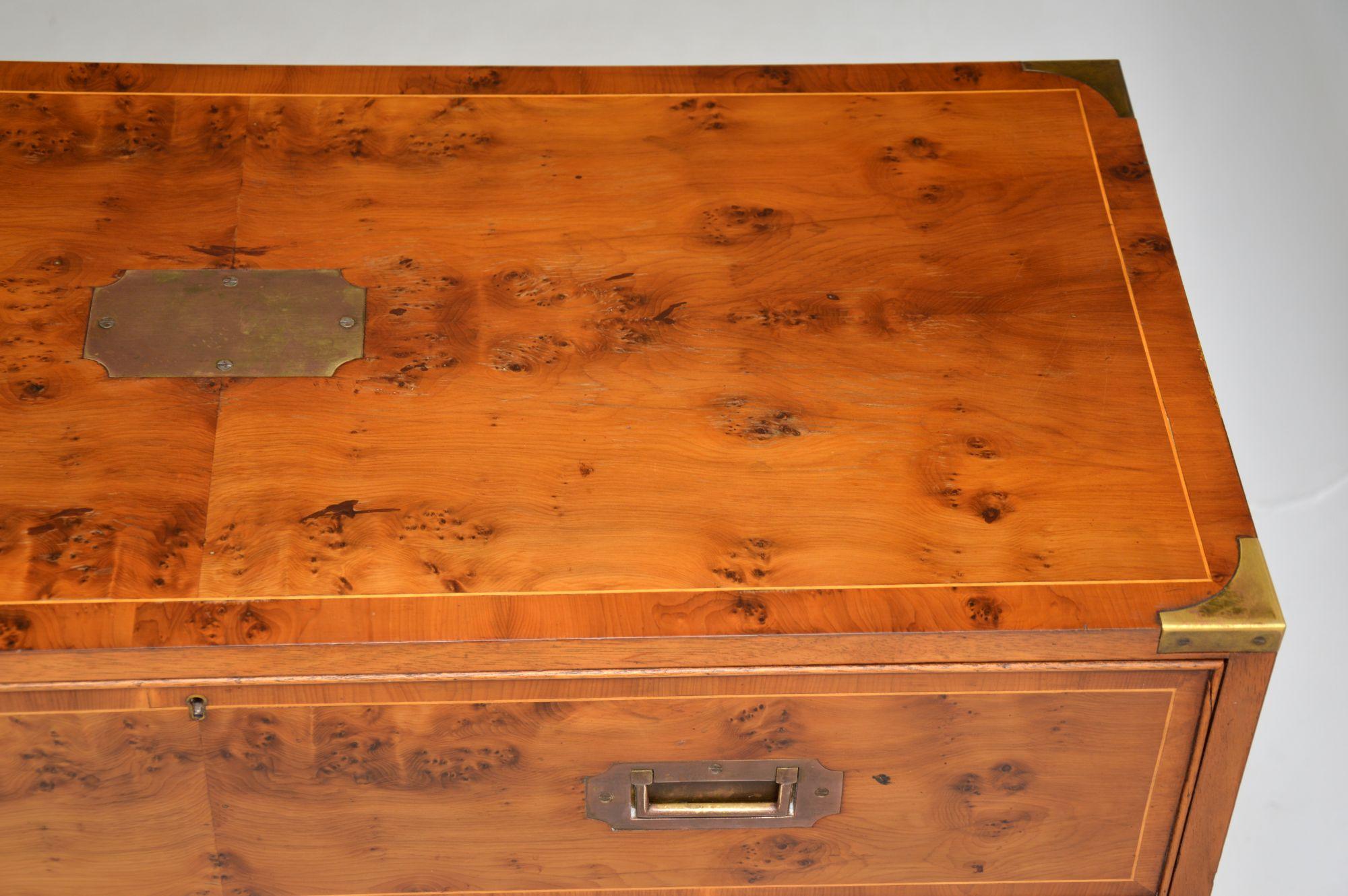 Antique Military Campaign Style Yew Wood Chest / Bureau 3