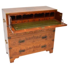 Antique Military Campaign Style Yew Wood Chest / Bureau