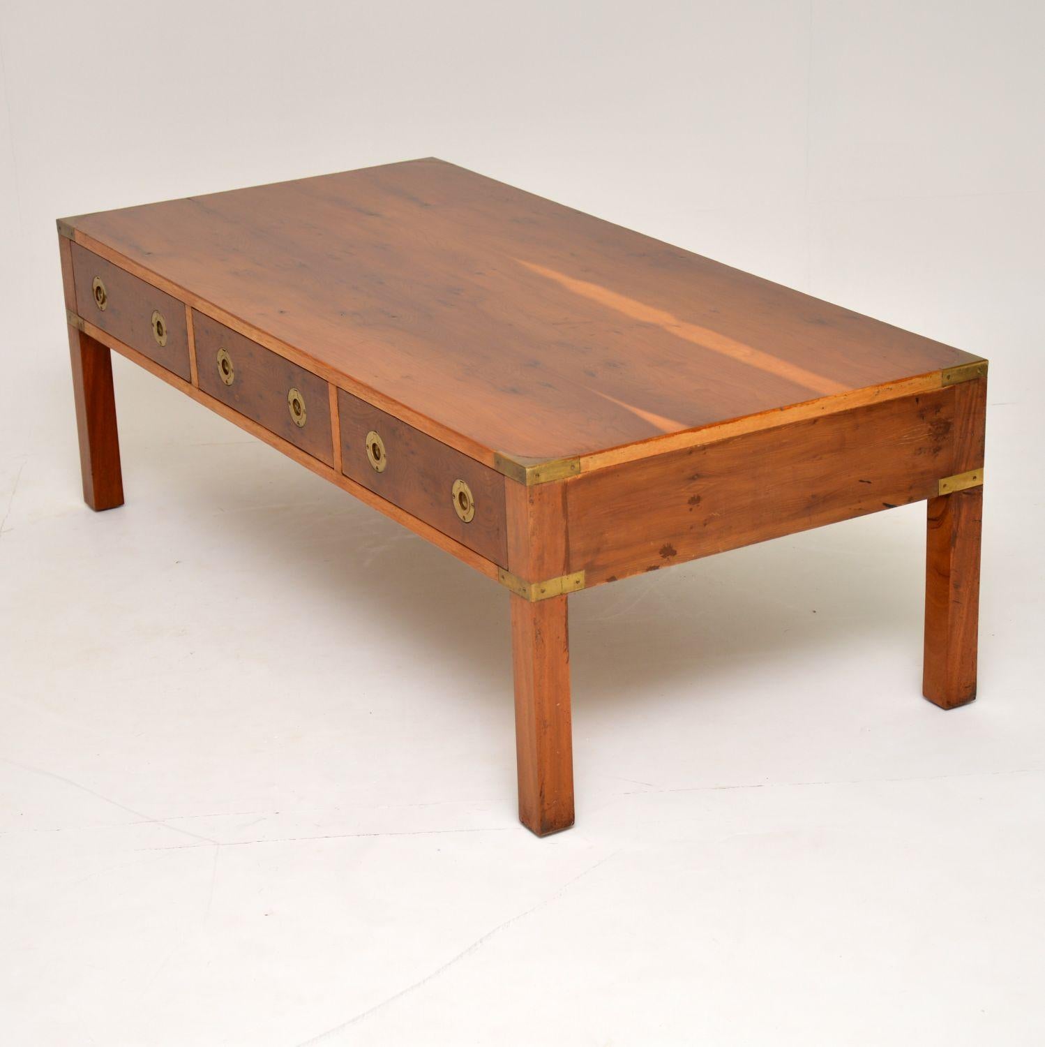 Antique Military Campaign Style Yew Wood Coffee Table 3