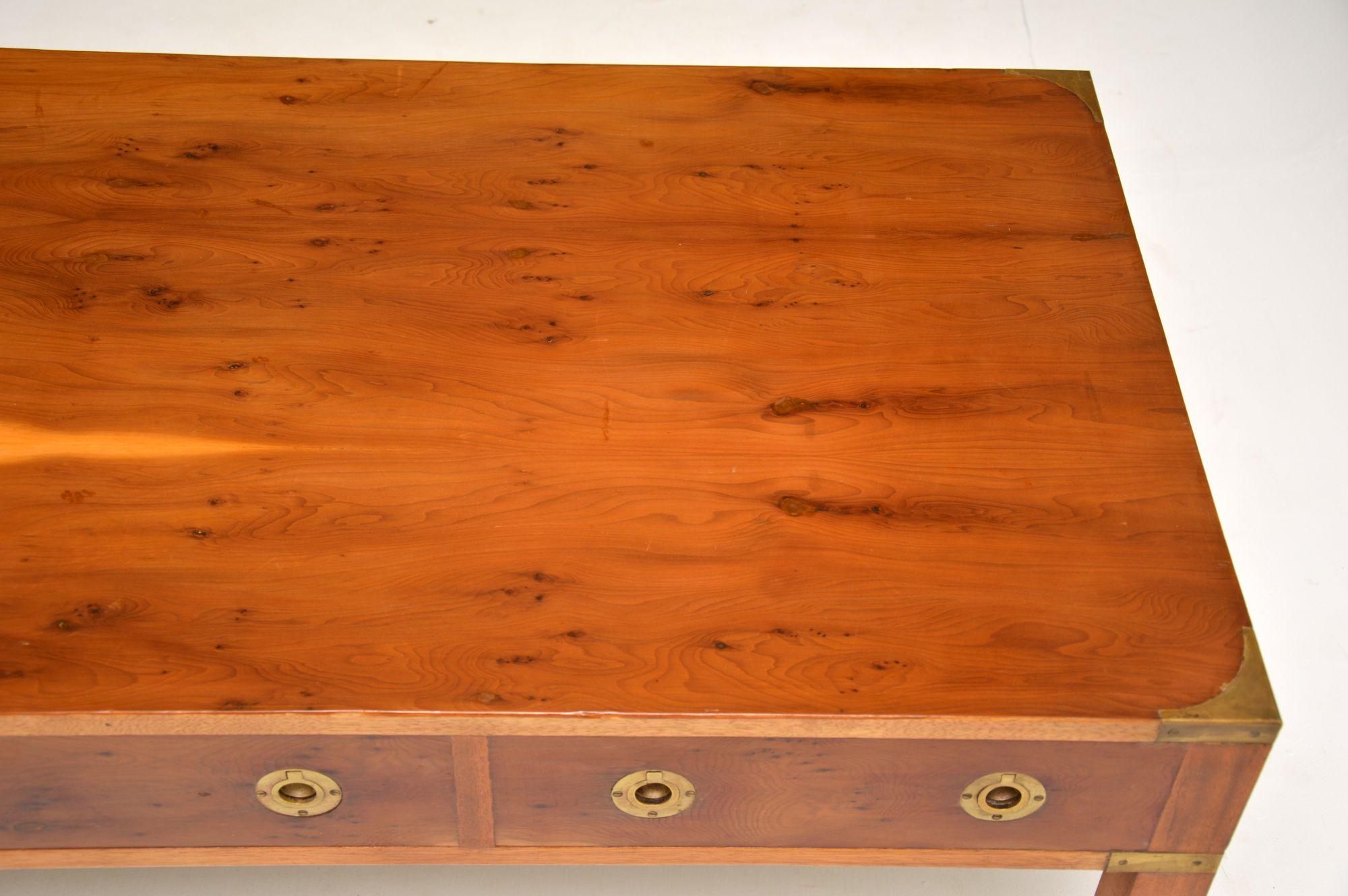 Mid-20th Century Antique Military Campaign Style Yew Wood Coffee Table
