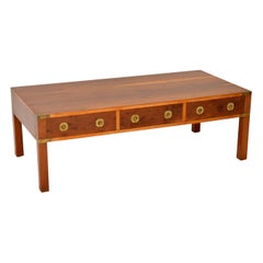 Retro Military Campaign Style Yew Wood Coffee Table