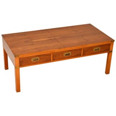 Antique Military Campaign Style Yew Wood Coffee Table