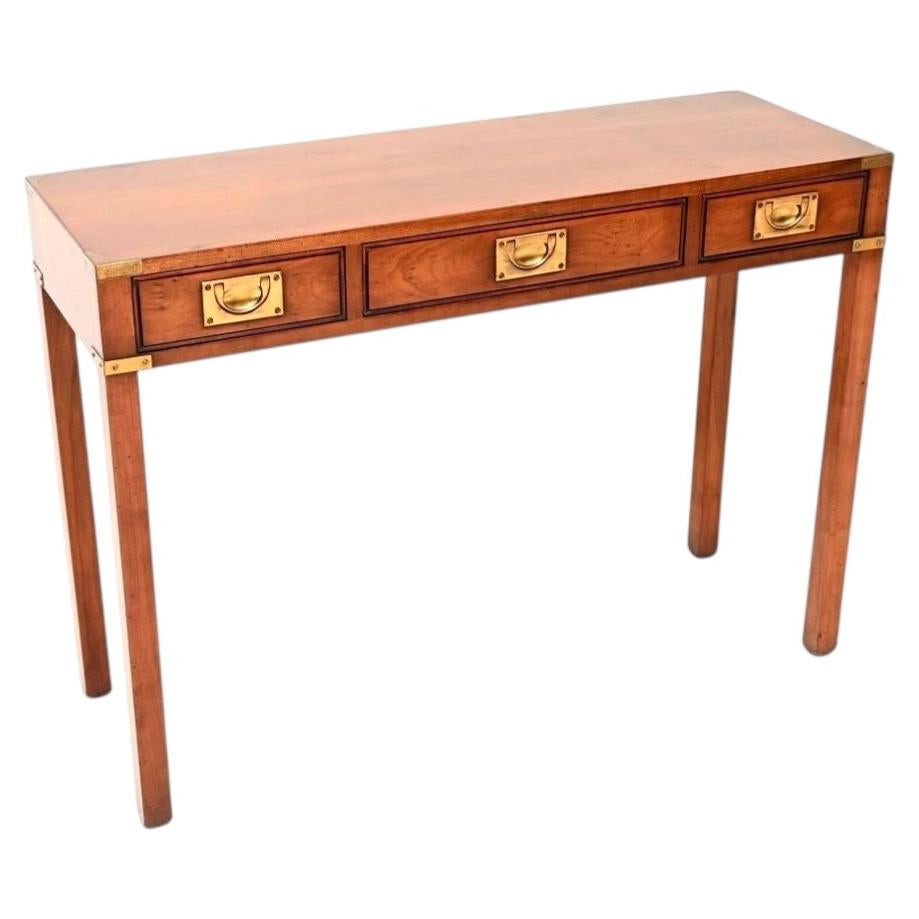 Antique Military Campaign Style Yew Wood Console Table