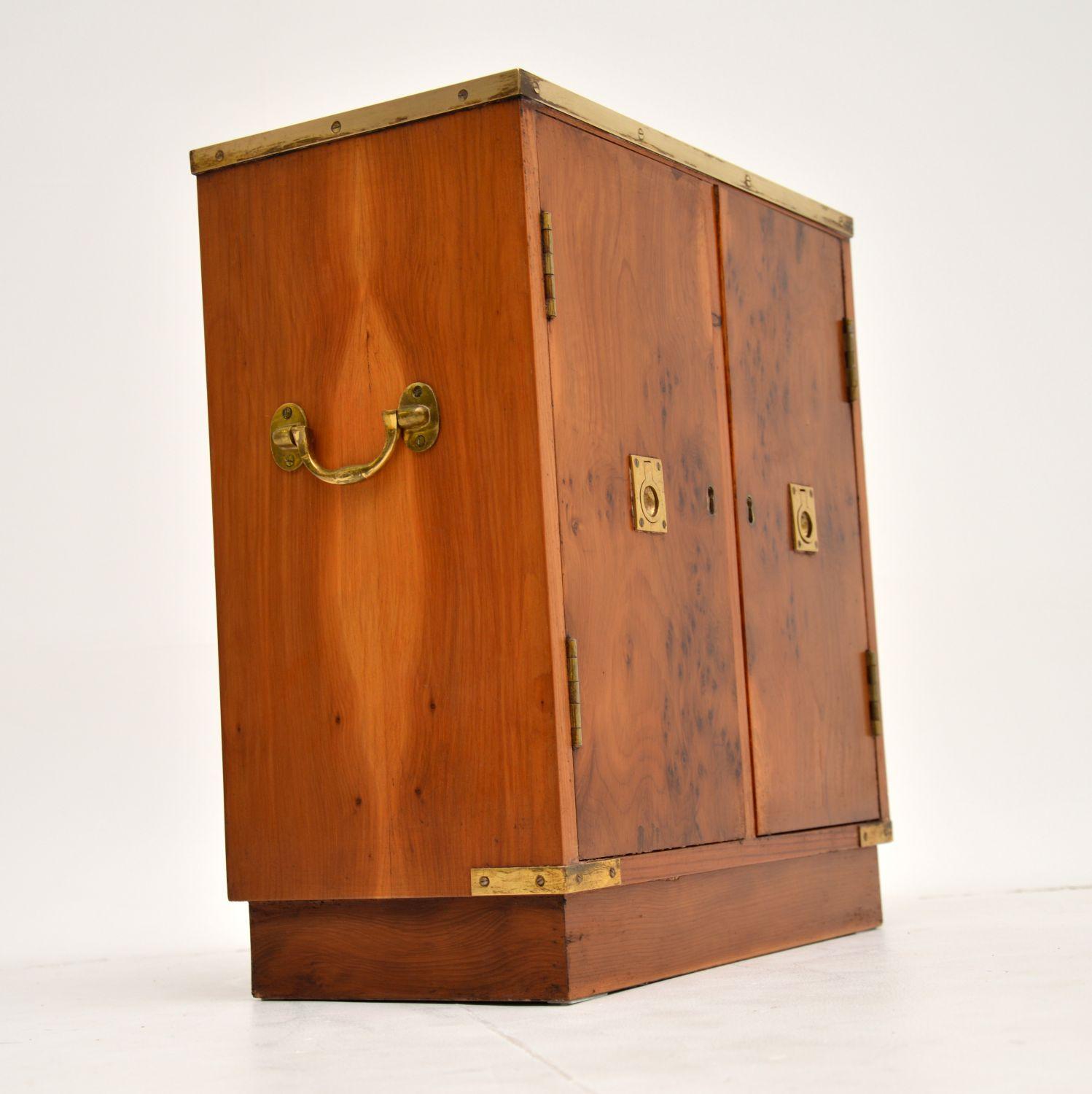 Mid-20th Century Antique Military Campaign Style Yew Wood Miniature Cabinet