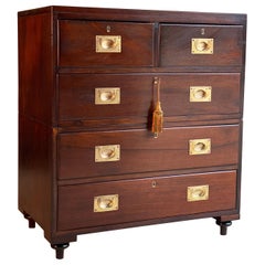 Antique Military Campaign Teak Chest of Drawers 19th Century Military circa 1890