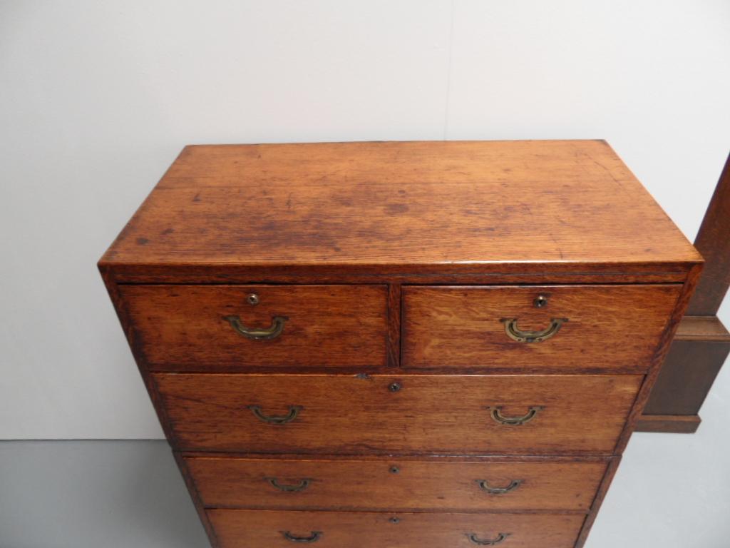 Antique oak military chest of drawers. Original color and patina.