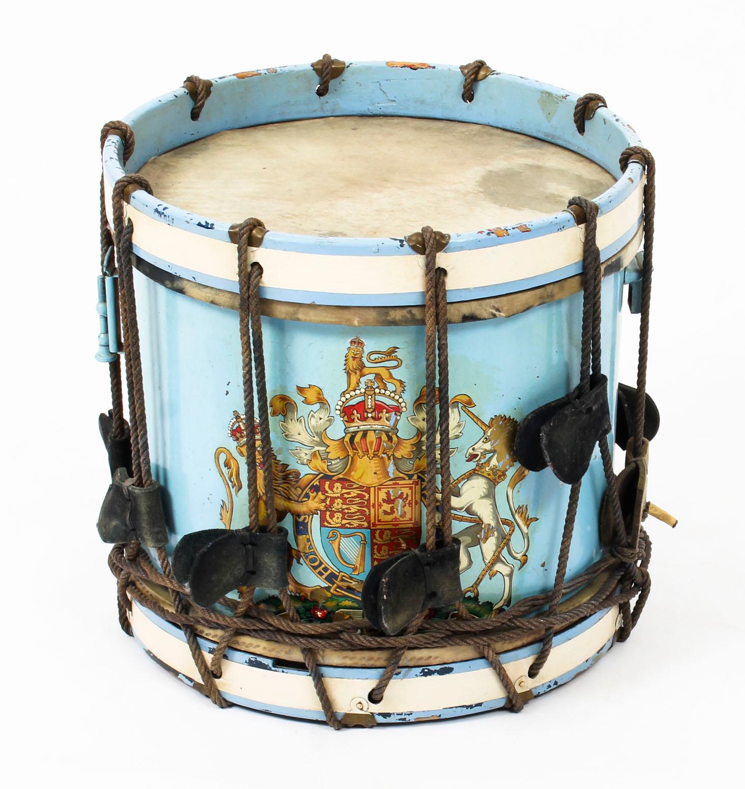 Antique Military Drum with British Royal Coat of Arms, Late 19th Century 6