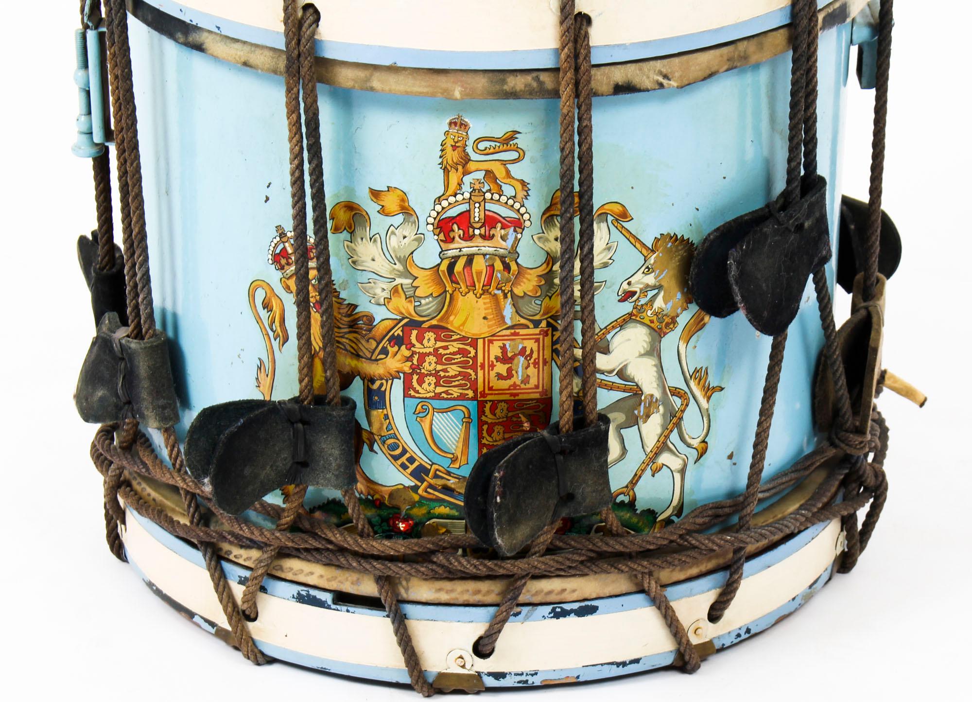 Antique Military Drum with British Royal Coat of Arms, Late 19th Century 1