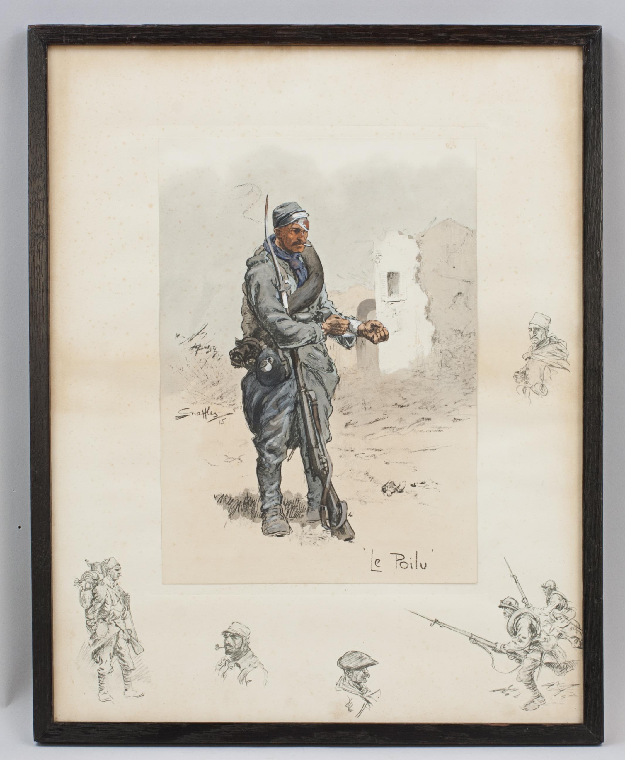 Antiker Militärischer Druck, Le Poilu, WW1, von Snaffles (Jagdkunst) im Angebot