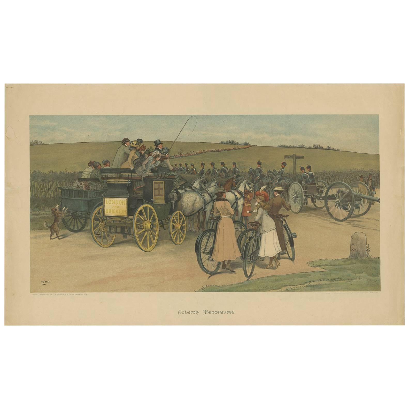Antique Military Print of a Troop Manoeuvre by C.E. Clifford, 1901