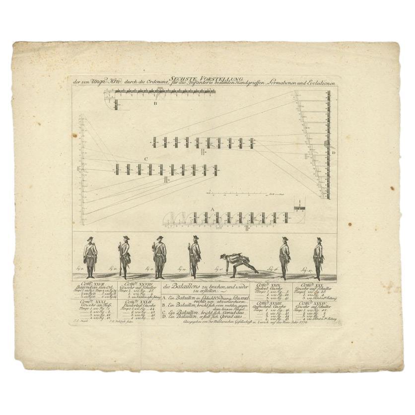 Antique Military Print of Infantry Warfare and Infantry Training, 1773 For Sale