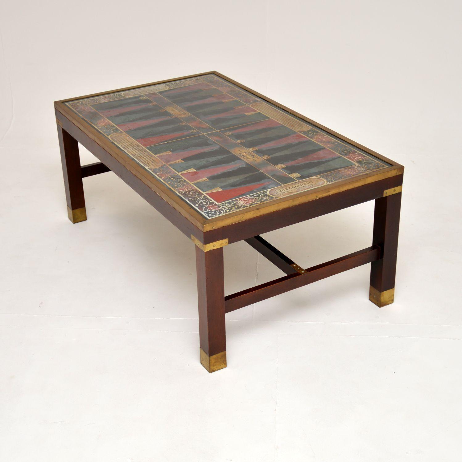 Campaign Antique Military Style Coffee Table with Backgammon Board