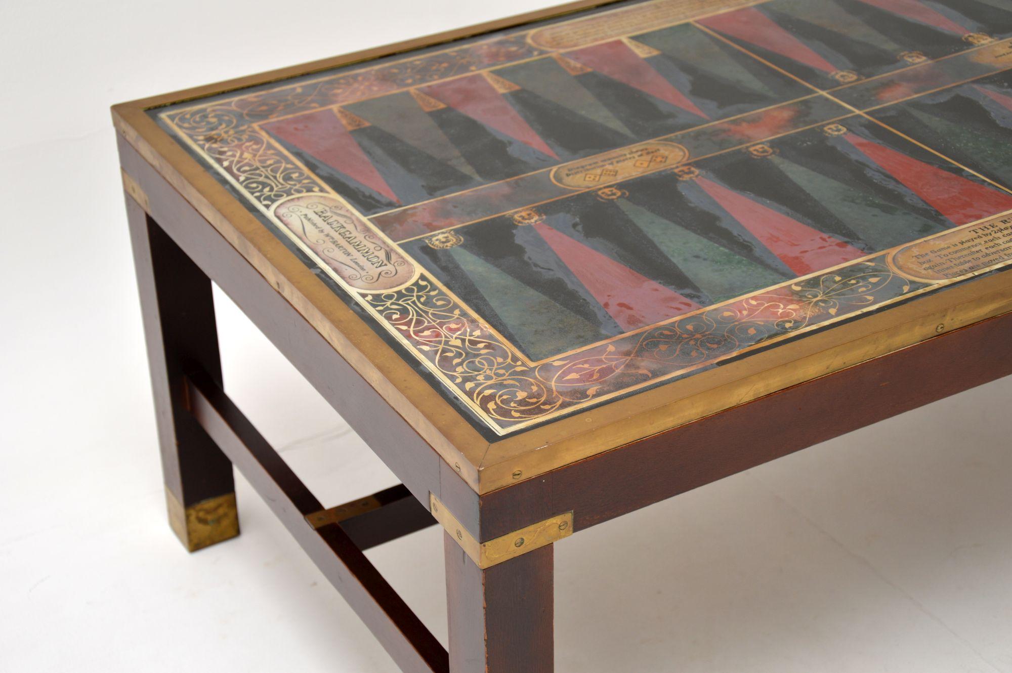 Brass Antique Military Style Coffee Table with Backgammon Board