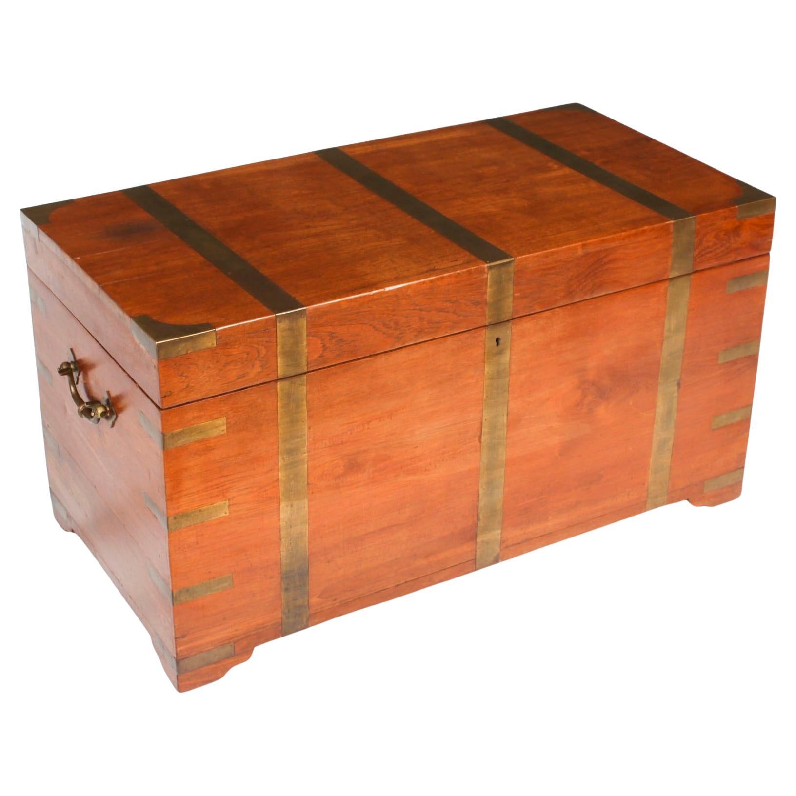 Antique Military Teak Trunk Coffer Coffee Table 19th Century