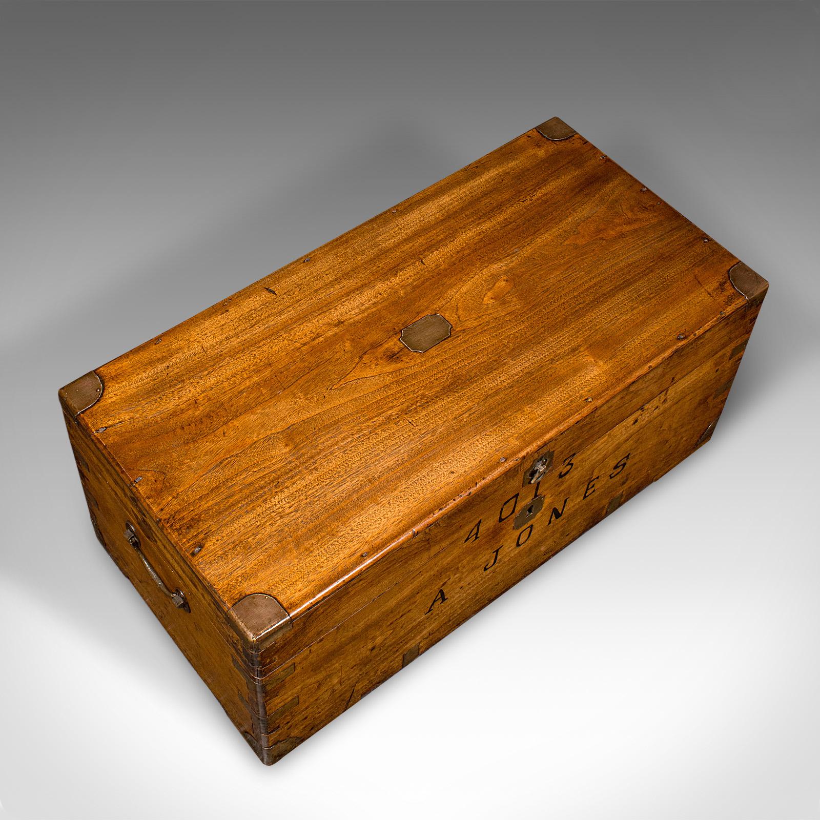 Late Victorian Antique Military Trunk, English, Camphorwood Chest, Blanket Box, Victorian, 1900 For Sale