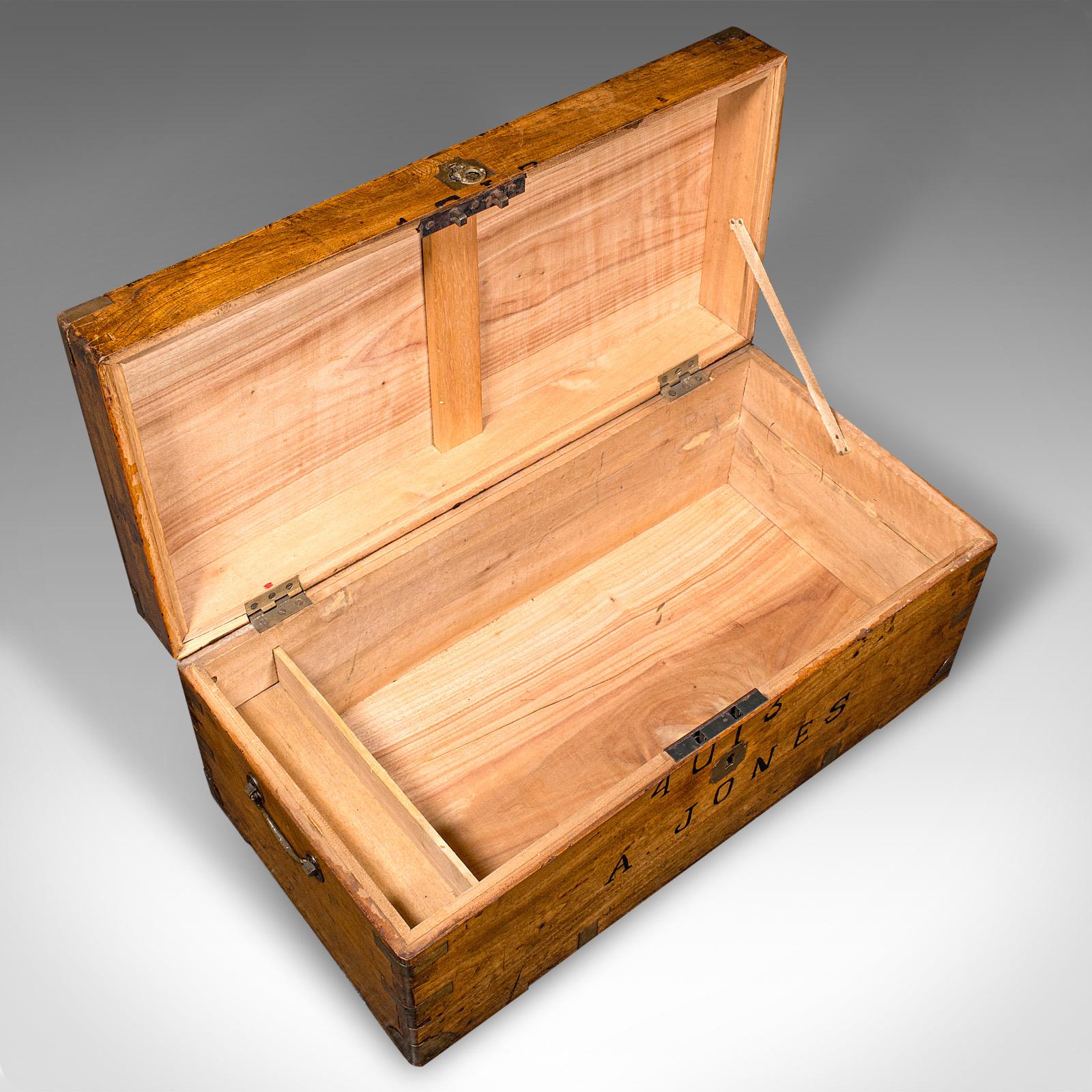 British Antique Military Trunk, English, Camphorwood Chest, Blanket Box, Victorian, 1900 For Sale